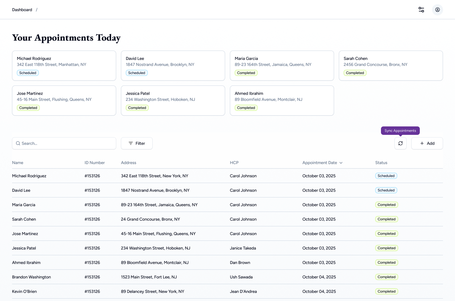 Healthcare provider dashboard